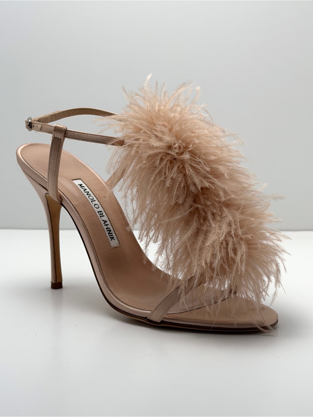 Manolo Blahnik Blush Feather-Trim Slingback Heels - NIB EU38 - Picture 5 of 9